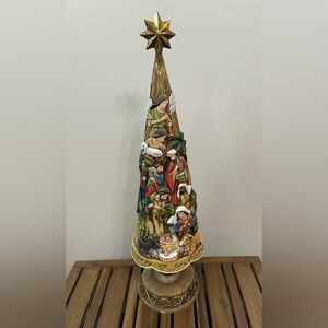 Nativity Christmas Tree Figurine Indoor Decoration Antique Color EUC